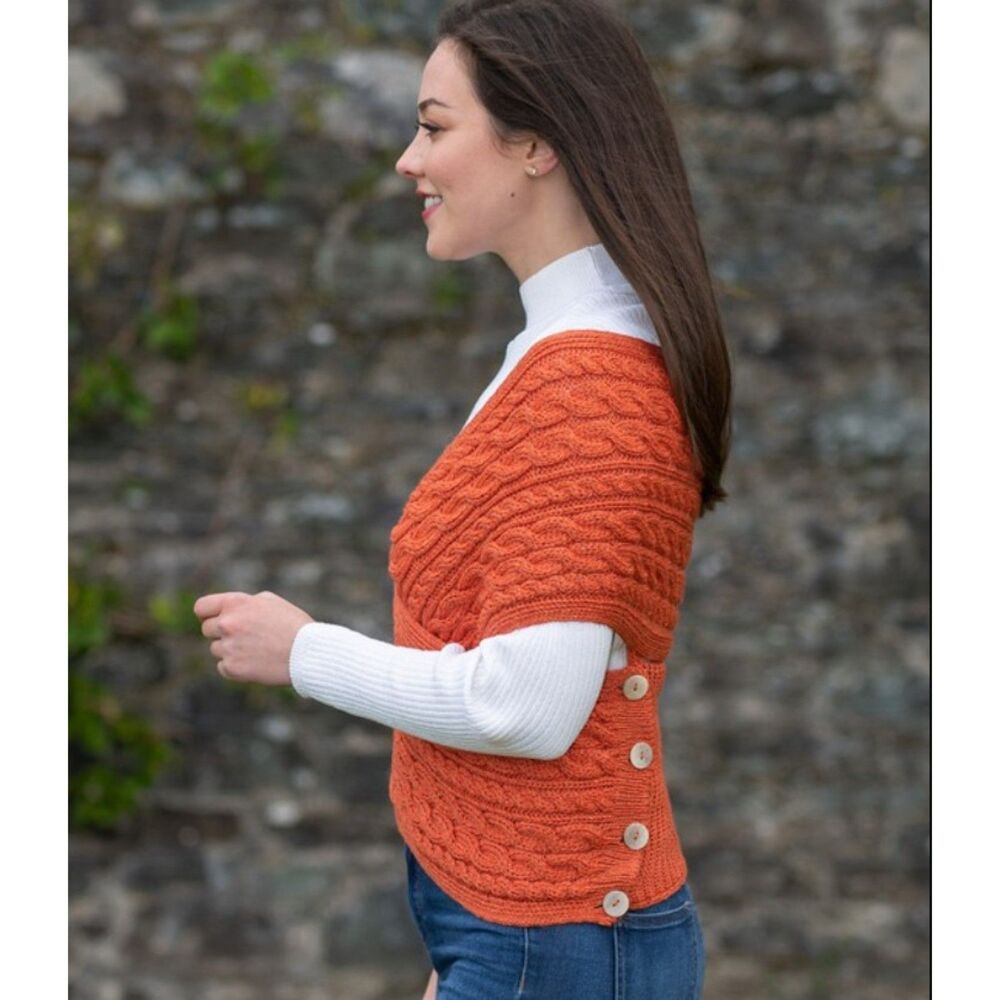Aran Sweater Wrap 100% Irish Merino Wool | SZ Med - Picture 2 of 10